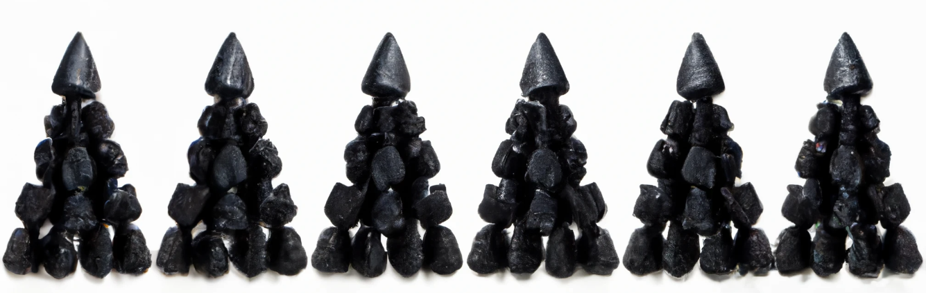 DALL·E's interpretation of Christmas trees made entirely of black crystals
